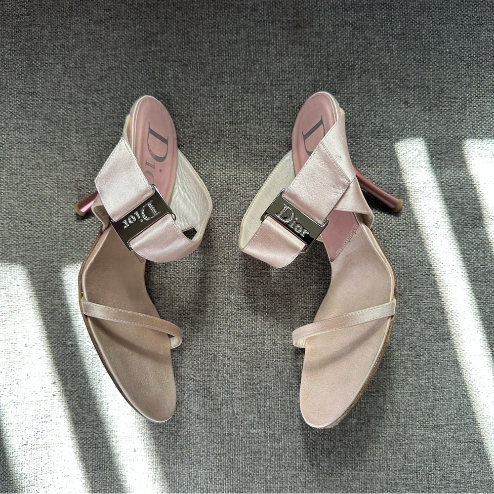 Vintage pink satin Dior sandal heels